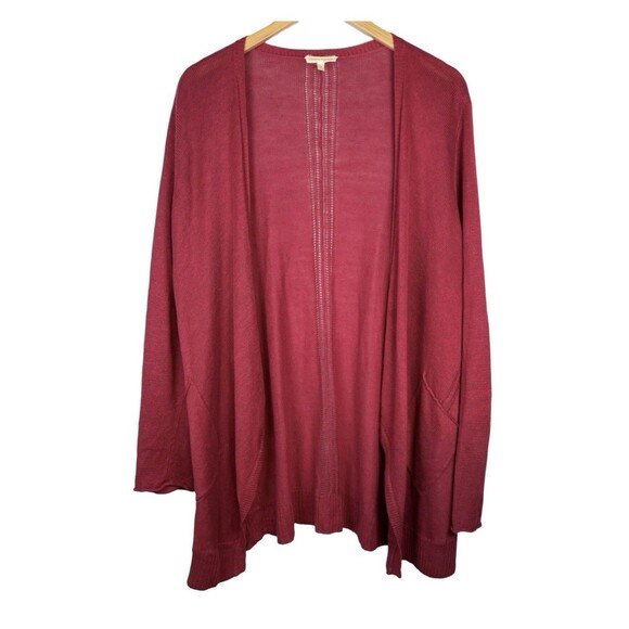Eileen Fisher Red Crochet Back 100% Linen Open Front Cardigan Sweater Large - Picture 1 of 6